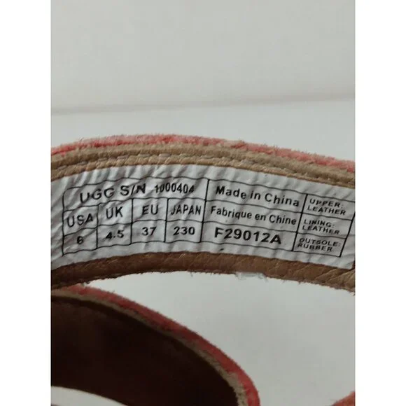 UGG Australia Tawnie Salmon Pink Suede Espadrille Wedge Heel Sandal Sz 6 F29012A - Picture 9 of 10